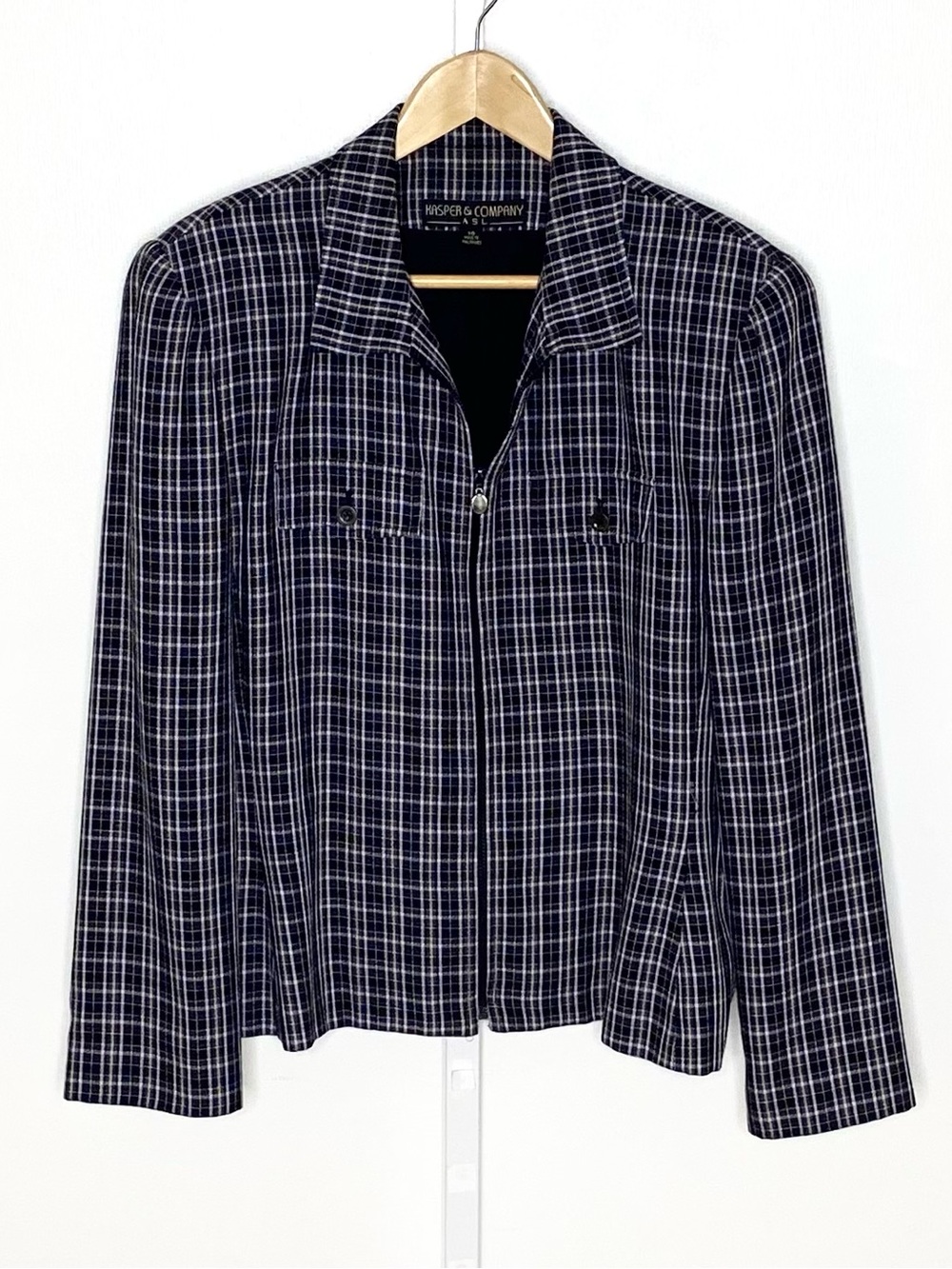Kasper & Company ASL | Y2K Purple/Yellow/Black Check Plaid Zip-Up Blazer Sz 16